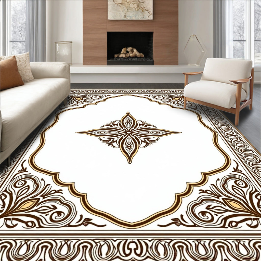Brown and Gold Ornamental Arch Rug