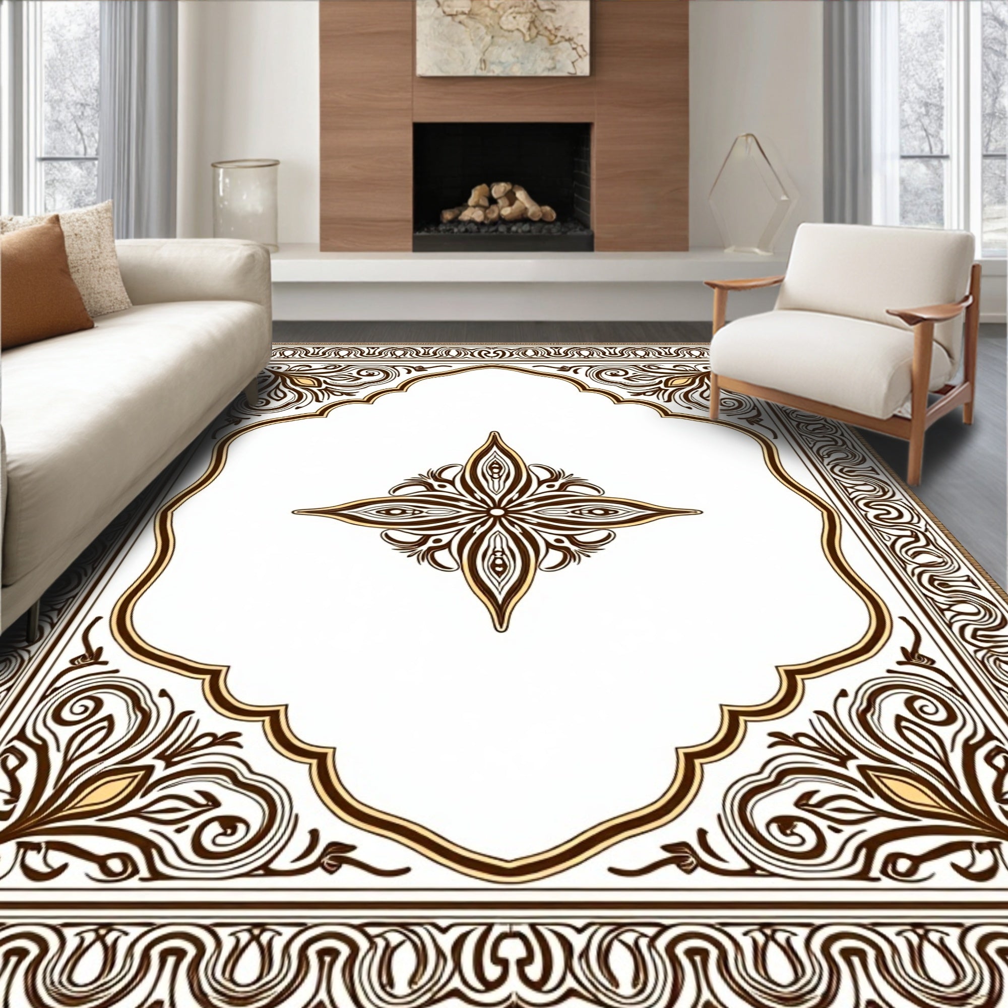 Brown and Gold Ornamental Arch Rug
