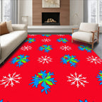 Bright Blue Green Red Snowflakes Rug