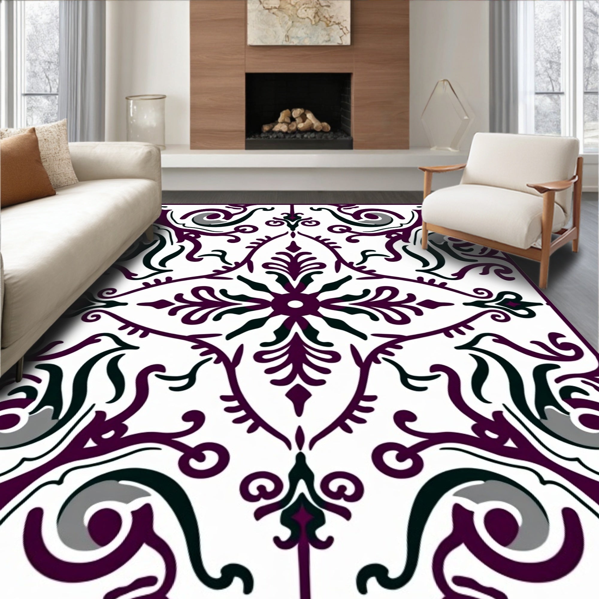 Deep Plum Victorian Floral Scroll Rug