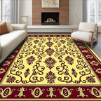 Deep Red Floral Damask Ivory Lattice Rug