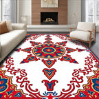 Vibrant Red Blue Floral Sunburst Medallion Rug