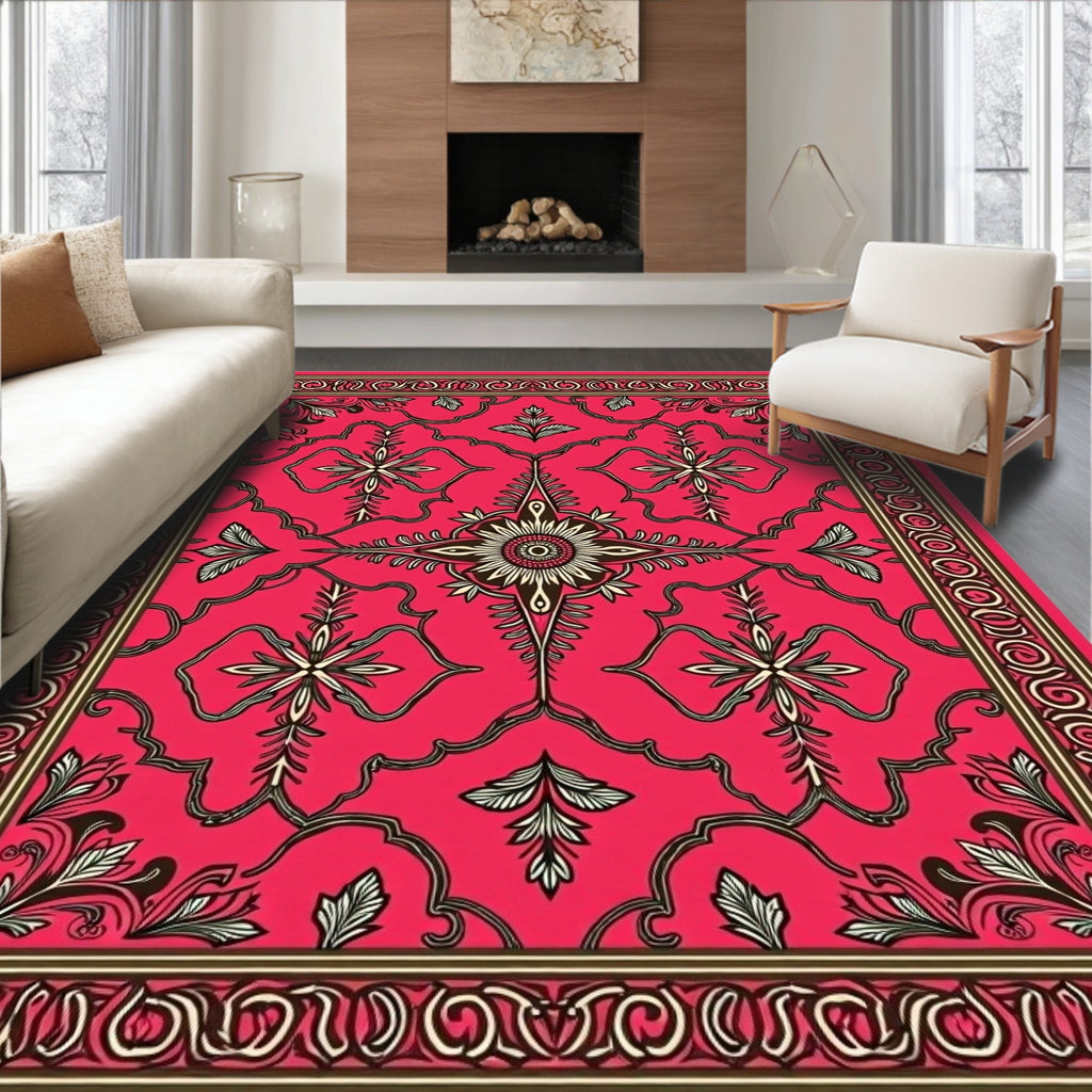 Vibrant Crimson Floral Scroll Rug