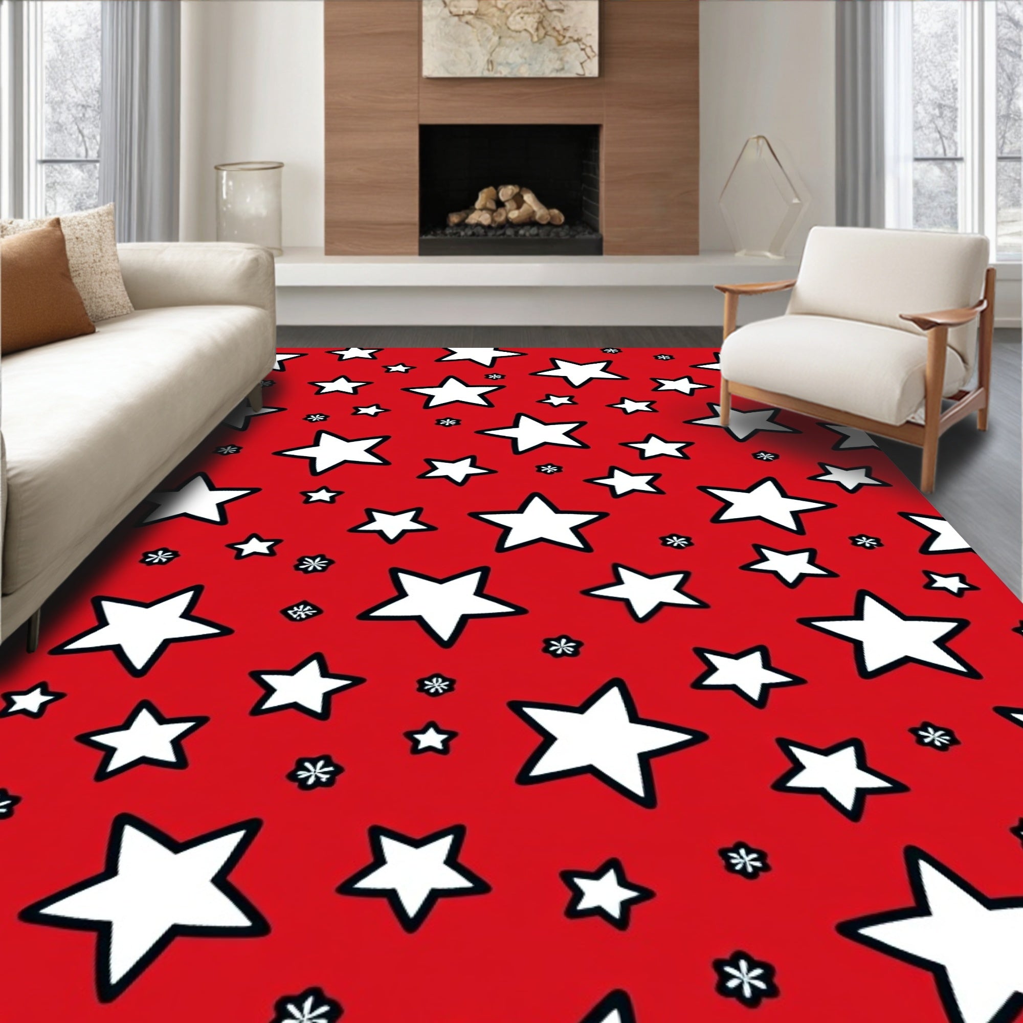 Red White Scattered StarsRug Rug
