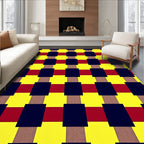 Bold Yellow Red Black Checkered Rug