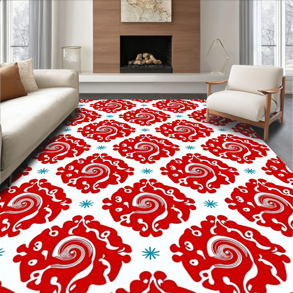 Bold Red Swirl Medallion Repeat Rug
