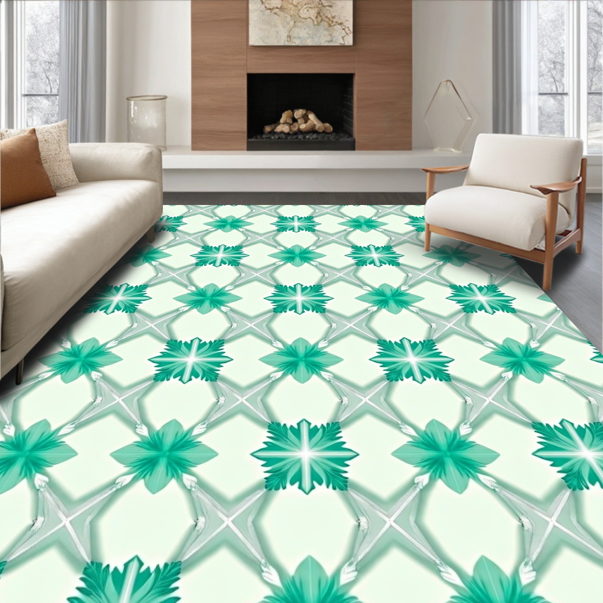 Emerald Green Floral Lattice Rug