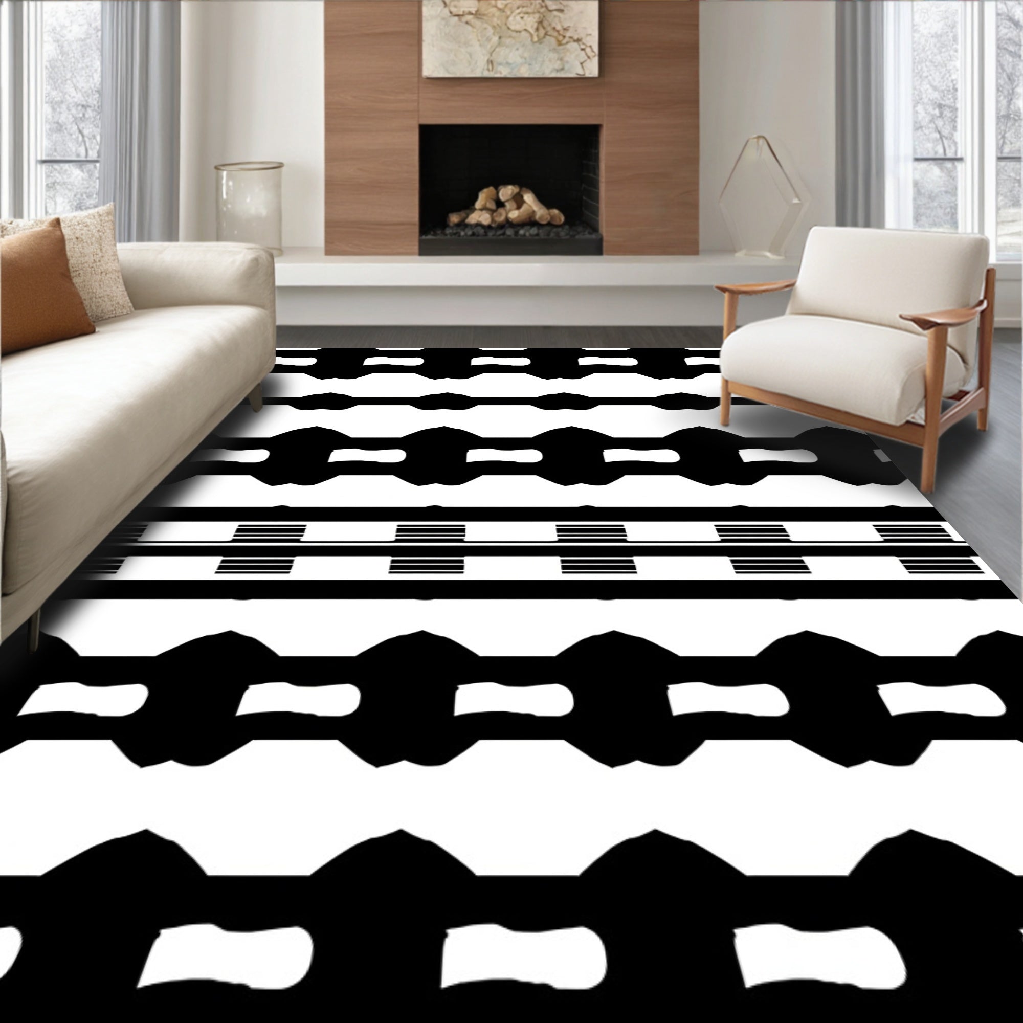 Bold Black Contemporary Chain Rug