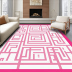 Pink Geometric Labyrinth Square Rug