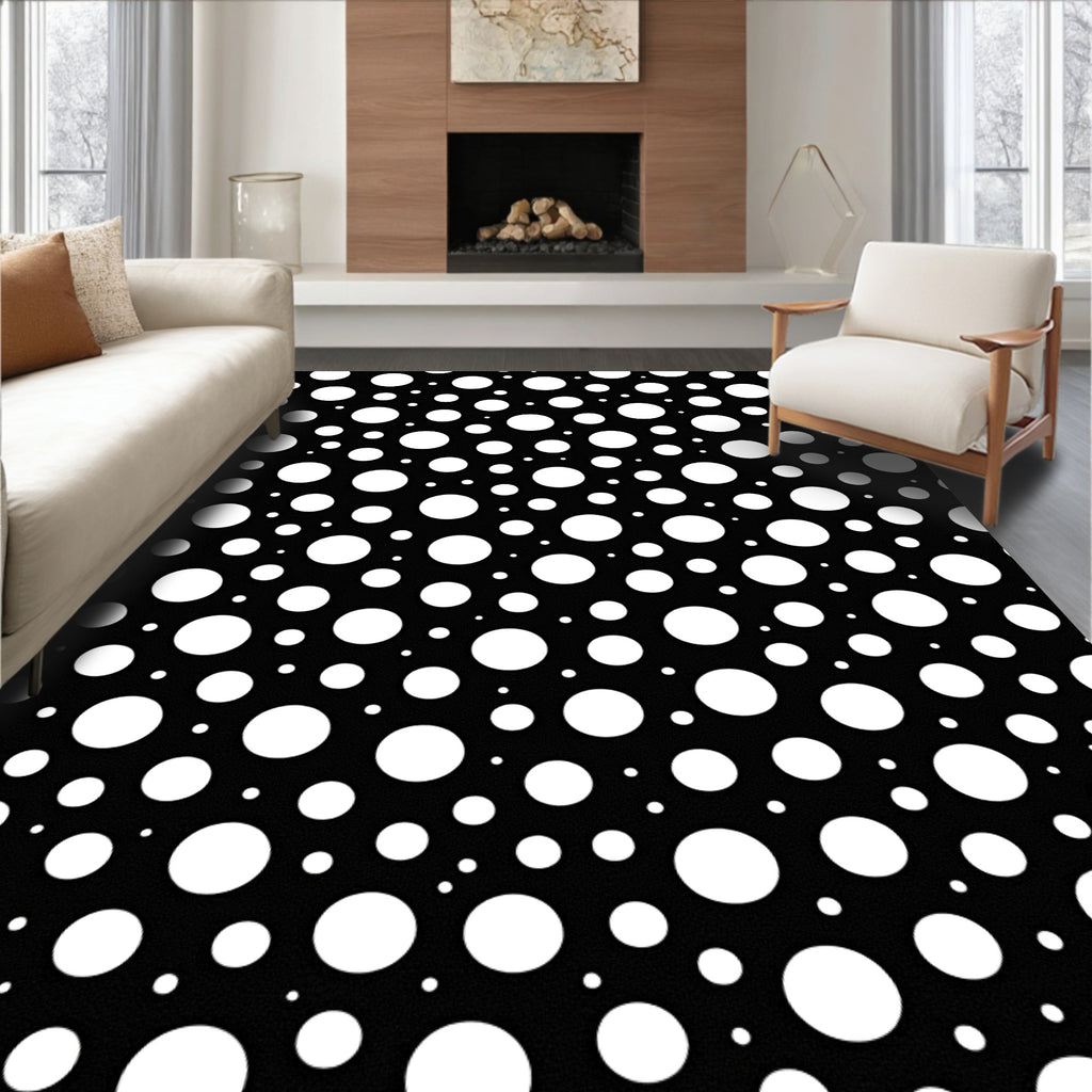 Black White Polka Dot Circles Rug