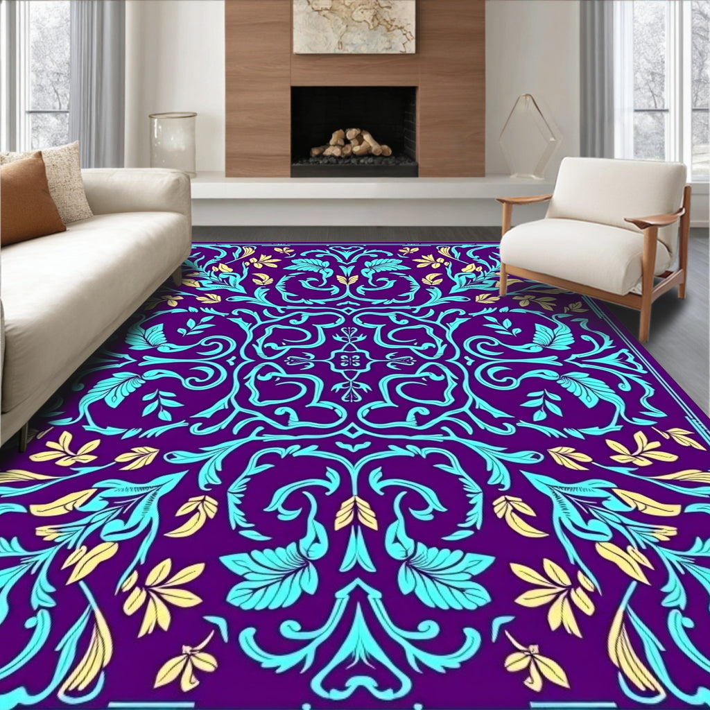 Royal Purple Teal Botanical Flourish Rug