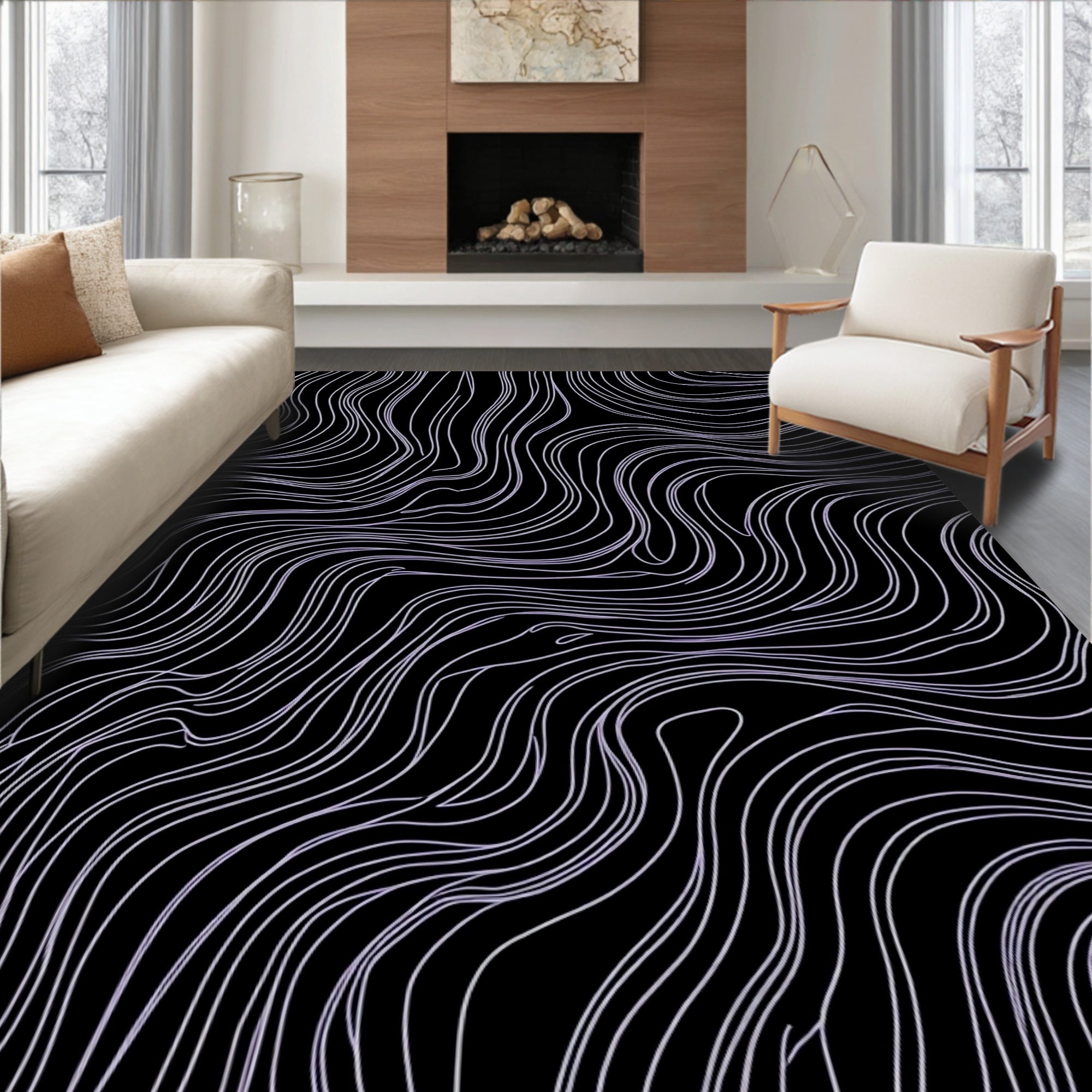 Abstract Lilac Wavy Lines Rug