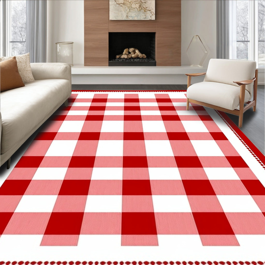 Red White Gingham Checkerboard Rug