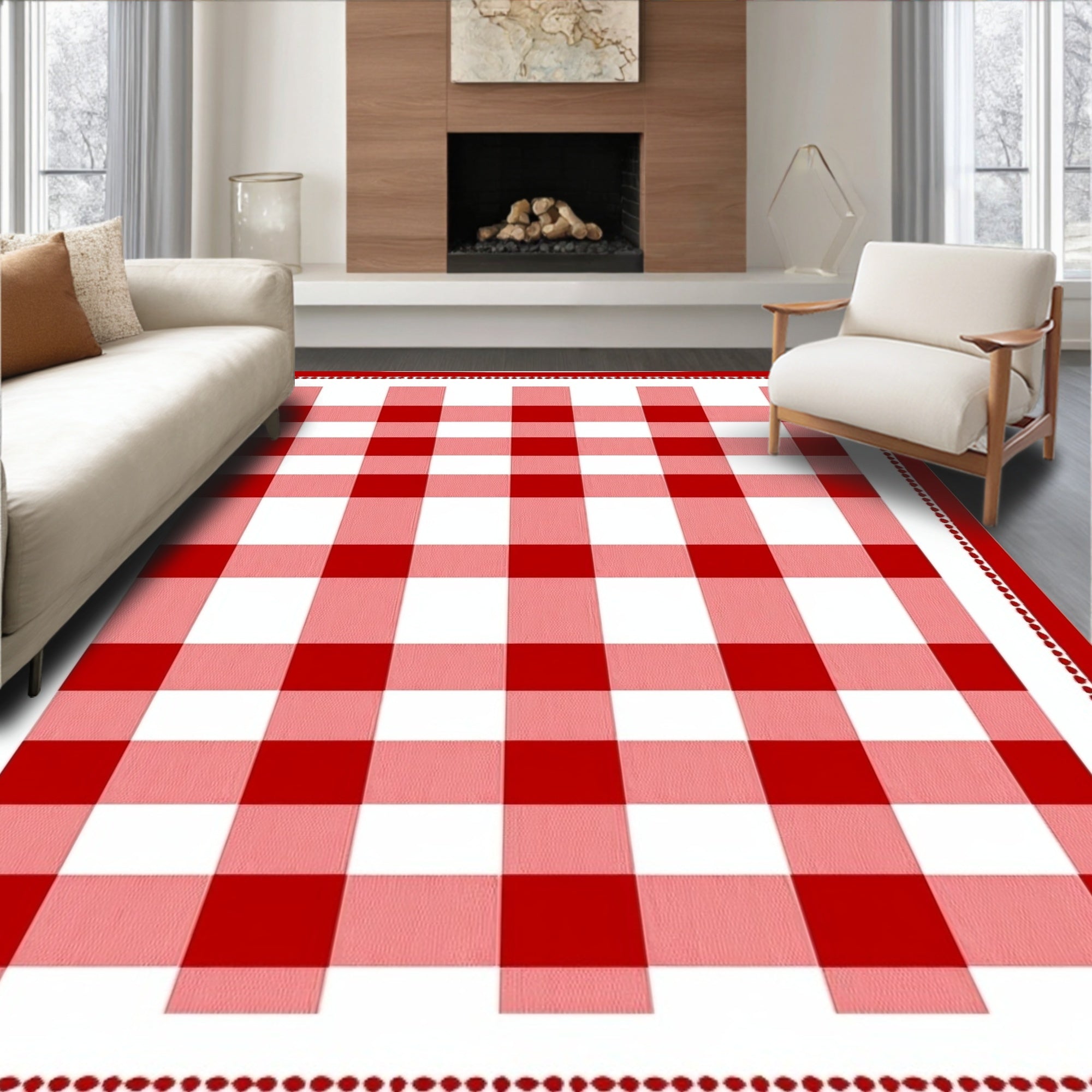 Red White Gingham Checkerboard Rug