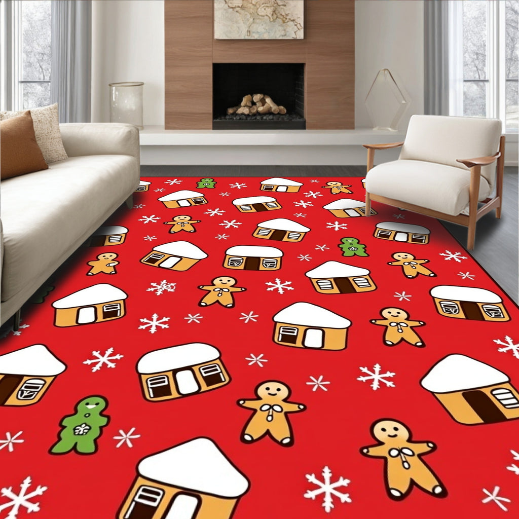 Gingerbread Houses and Snowflakes Red Rug