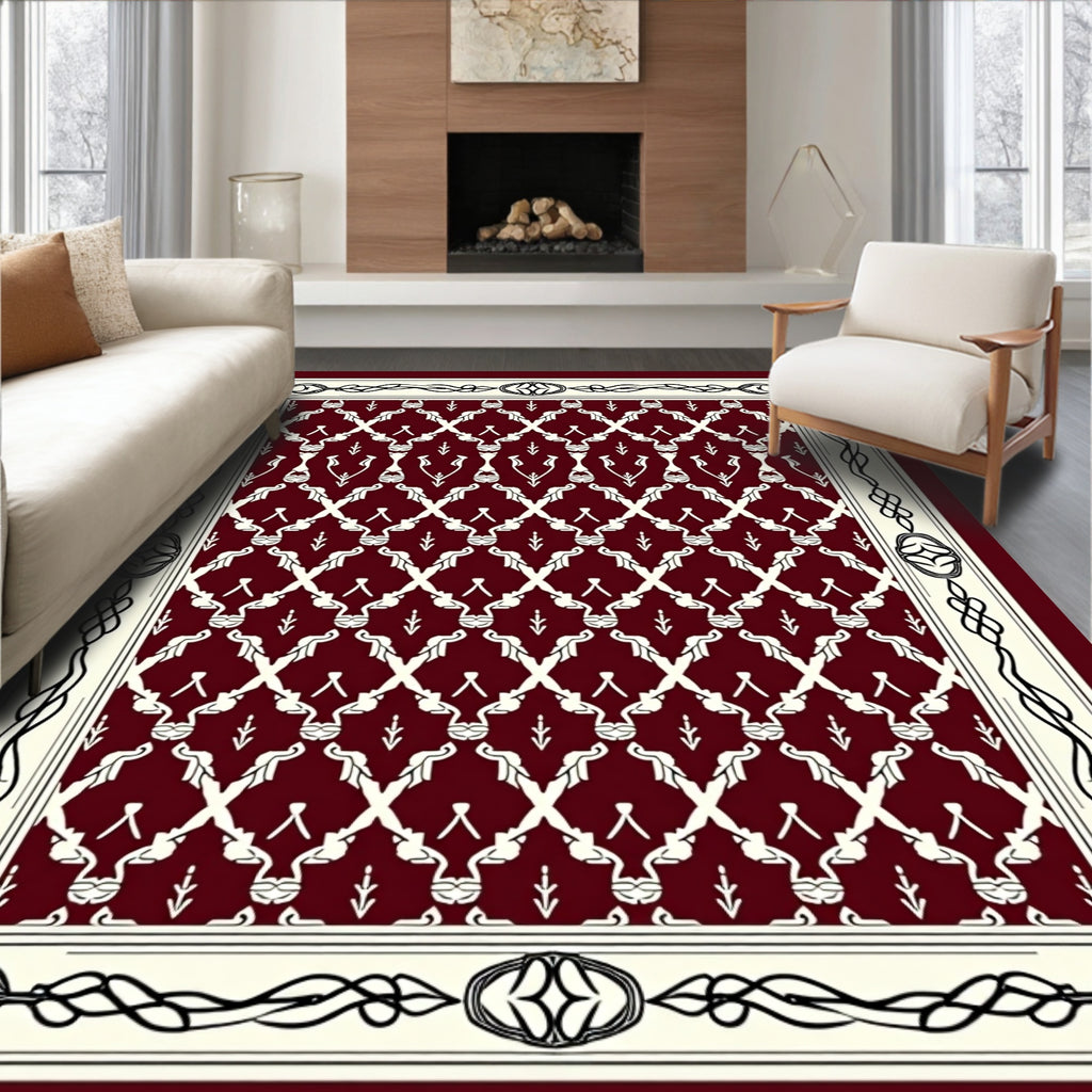 Crimson Cream Interlocking Diamond Frame Rug