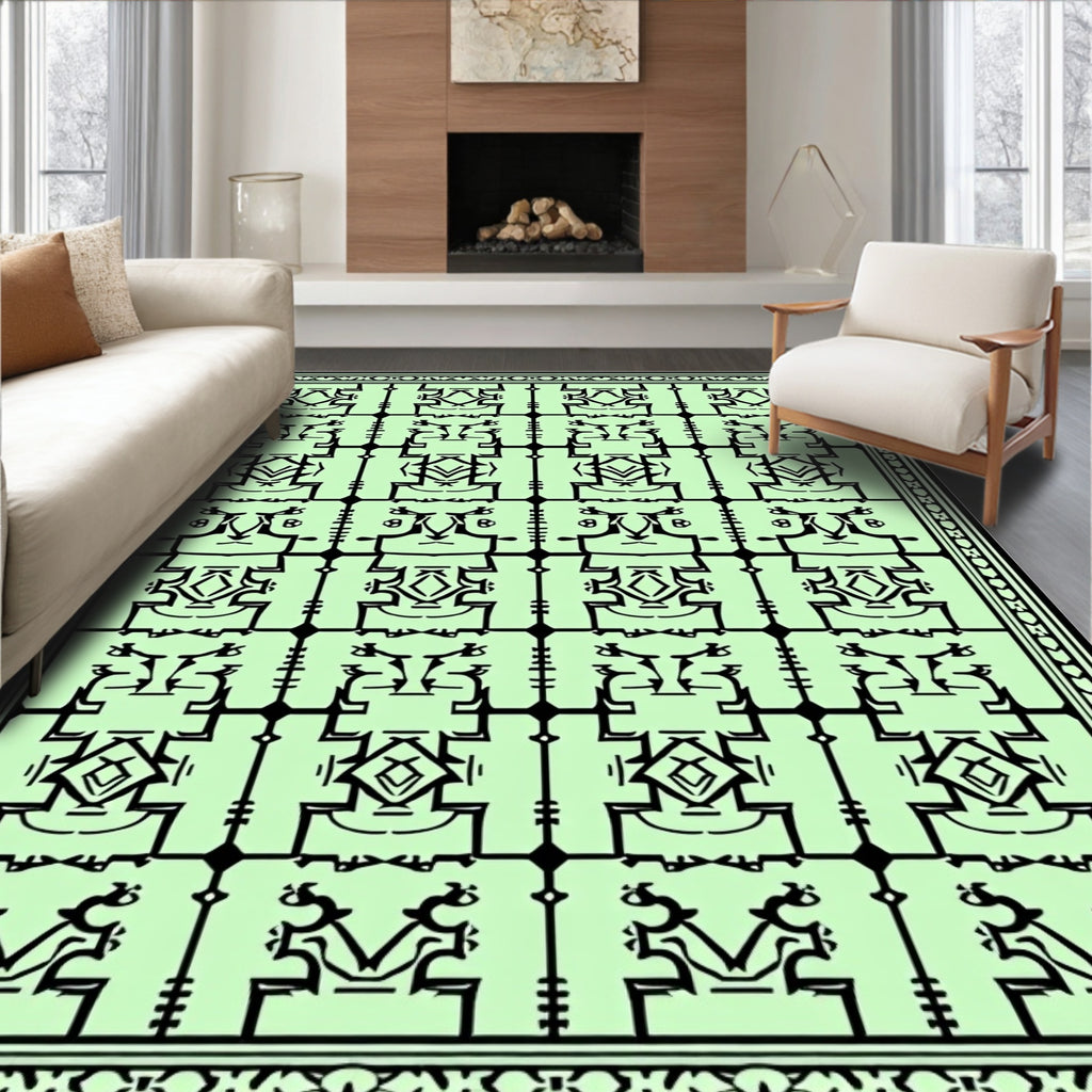 Light Green Black Linear Geometric Composition Rug