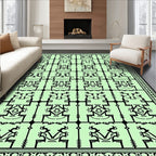 Light Green Black Linear Geometric Composition Rug