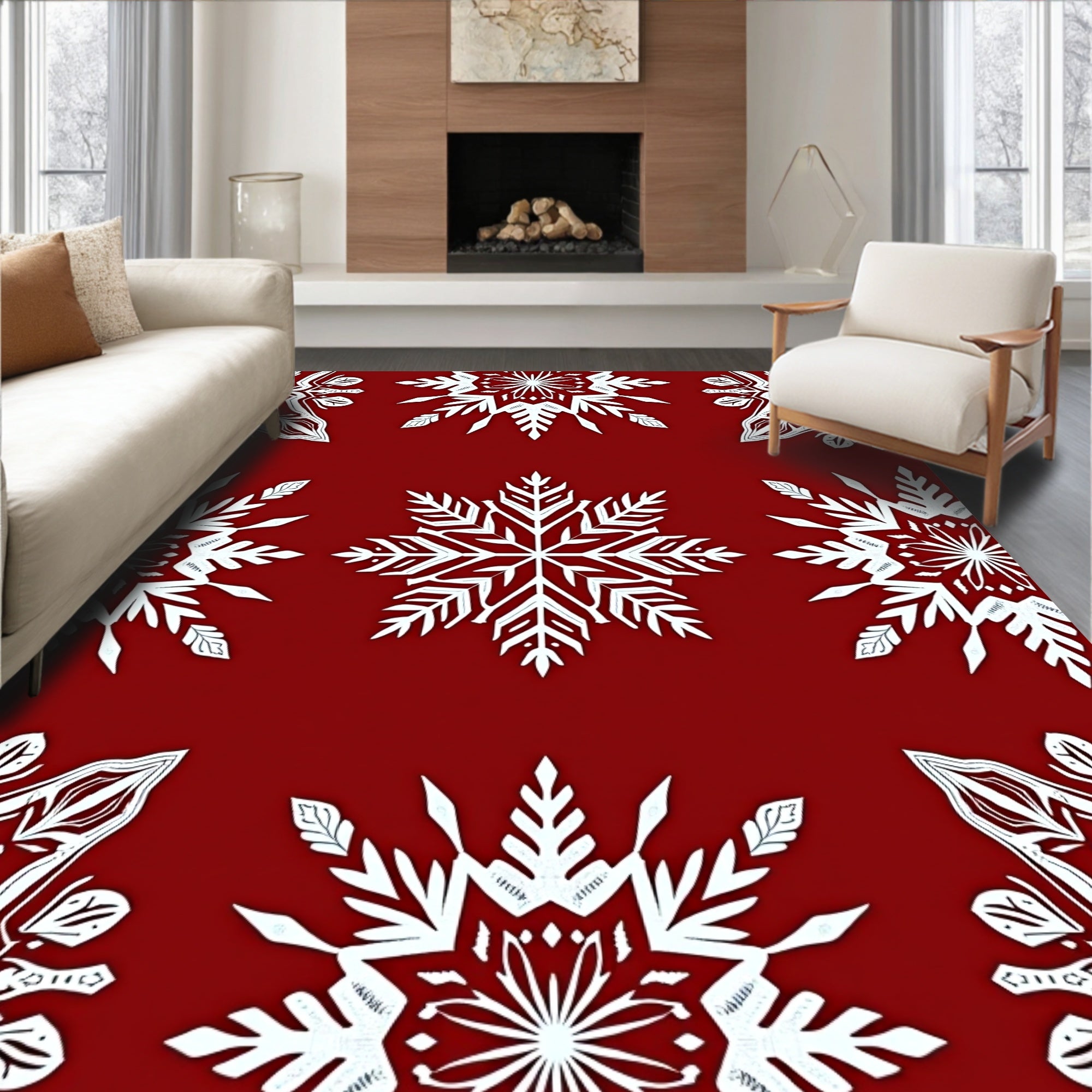 Crimson Snowflake Intricate Paper Cut Rug