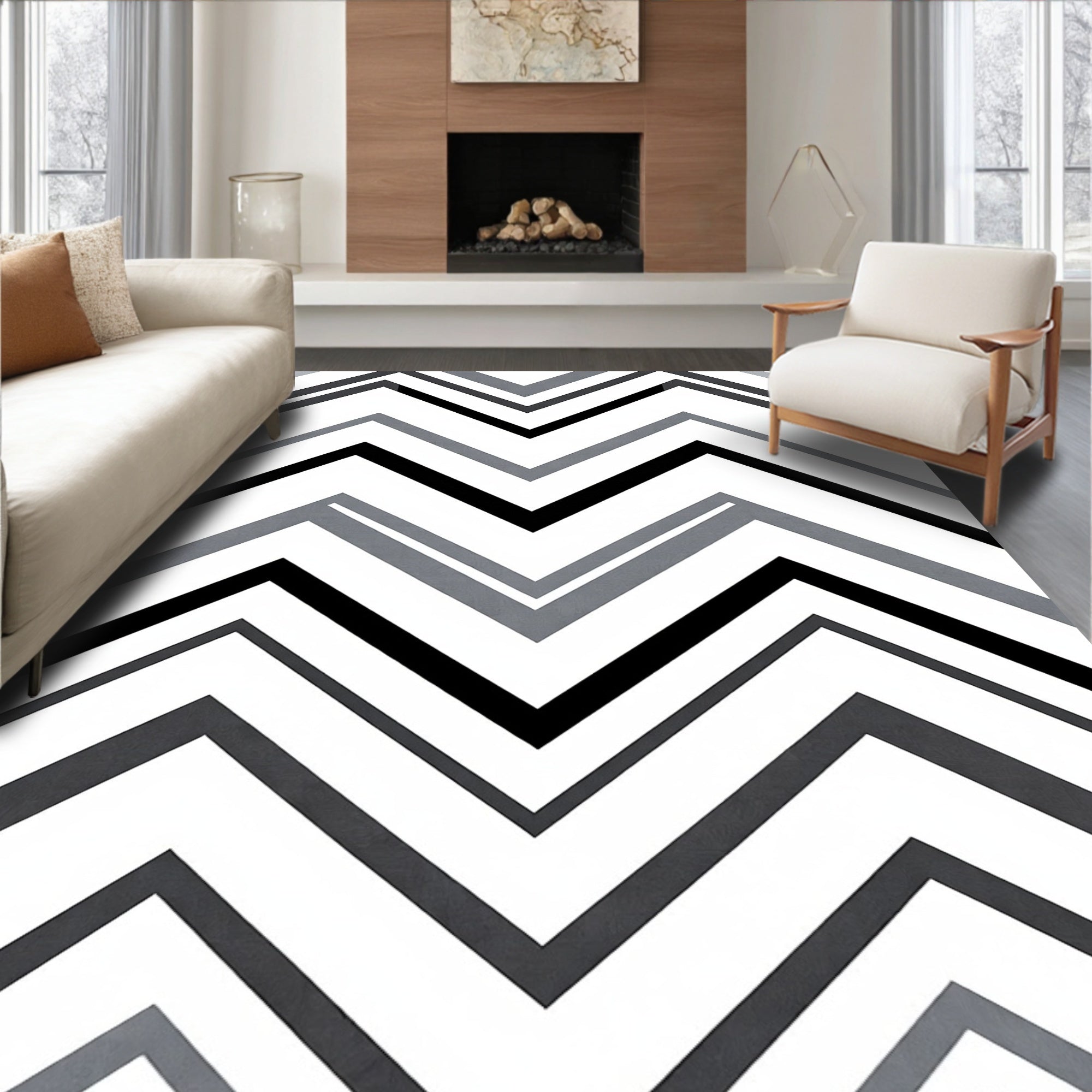 Monochromatic Chevron Zigzag Incline Rug