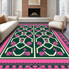 Emerald Pink Geometric Floral Lattice Rug