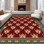 Regal Golden Floral Crested Maroon Rug
