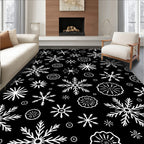 White Snowflake Black Background Repeating Pattern Rug