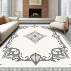 Ornate Gray Floral Scroll Frame Rug