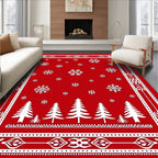Classic Red Snowflake Forest Border Rug