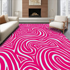 Vibrant Pink White Swirls Triangles Rug