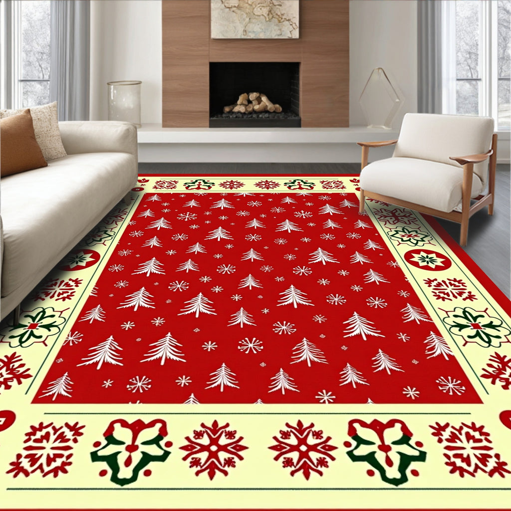 Red White Evergreen Border Medallion Rug