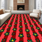 Red Striped Floral Arrangement Rug