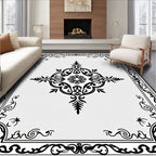 Black Ornate Floral Medallion Border Rug