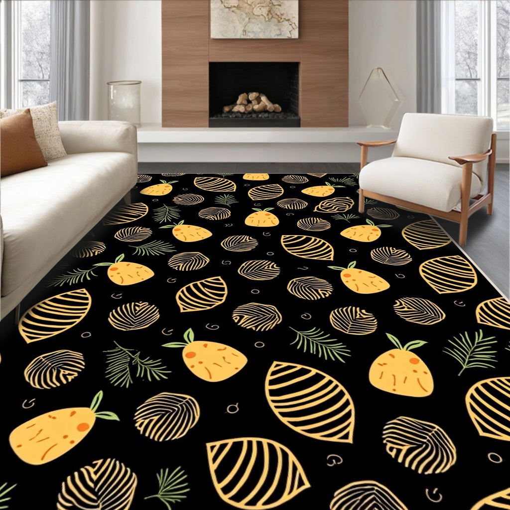 Whimsical Yellow Pineapple Tropical Leaves Rug