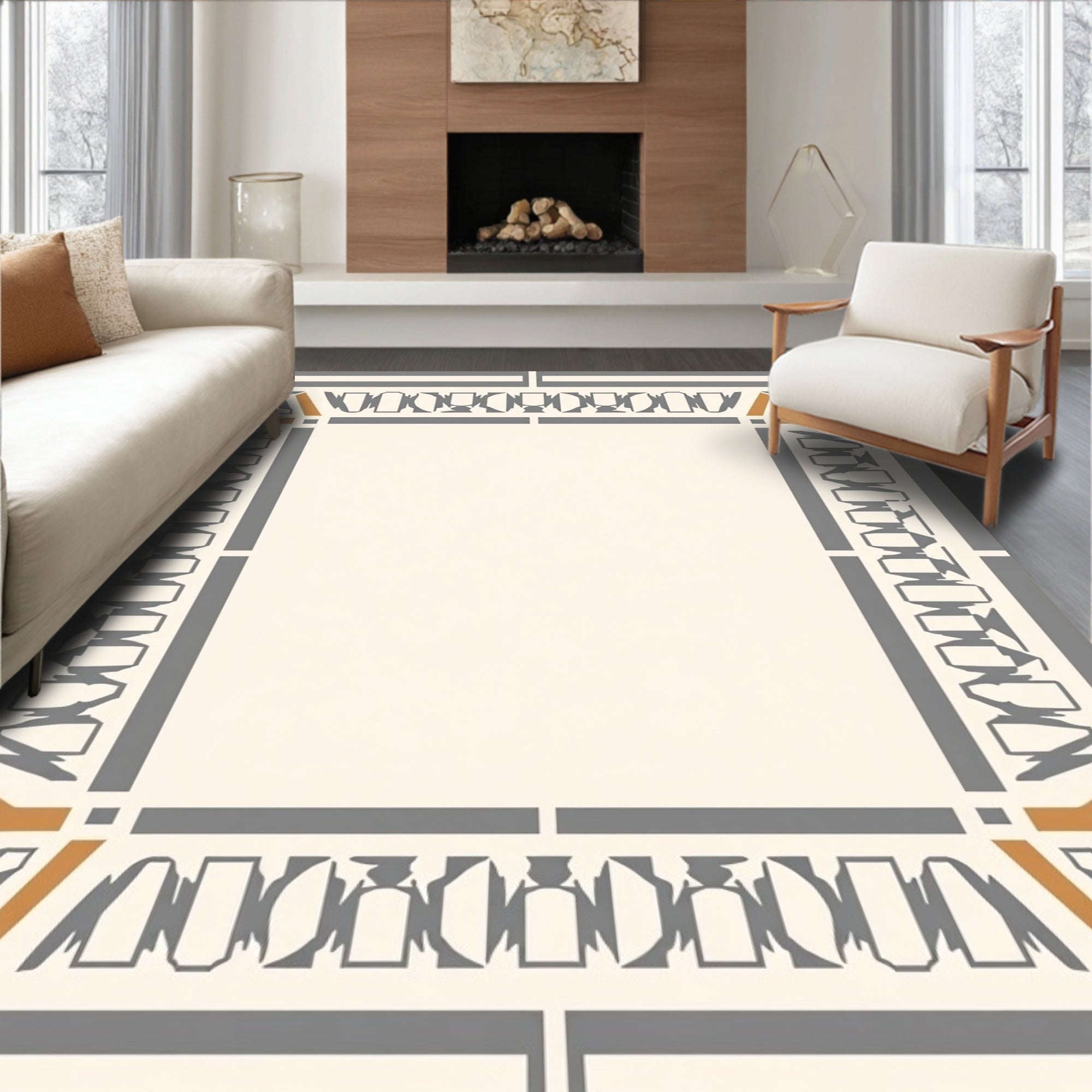 Gray Golden Arch Geometric Frame Rug