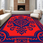 Crimson Navy Floral Medallion Border Rug