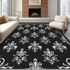 Classic Black White Damask Scroll Rug