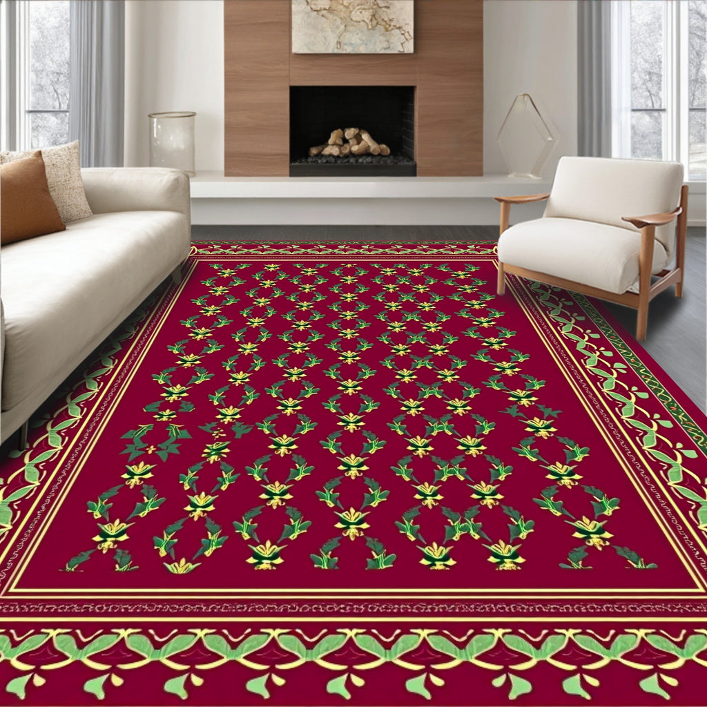 Crimson Laurel Leaf Scatter Rug