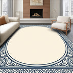 Classic Blue Ornate Oval Border Rug