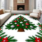Christmas Tree Red White Ornaments Garland Rug