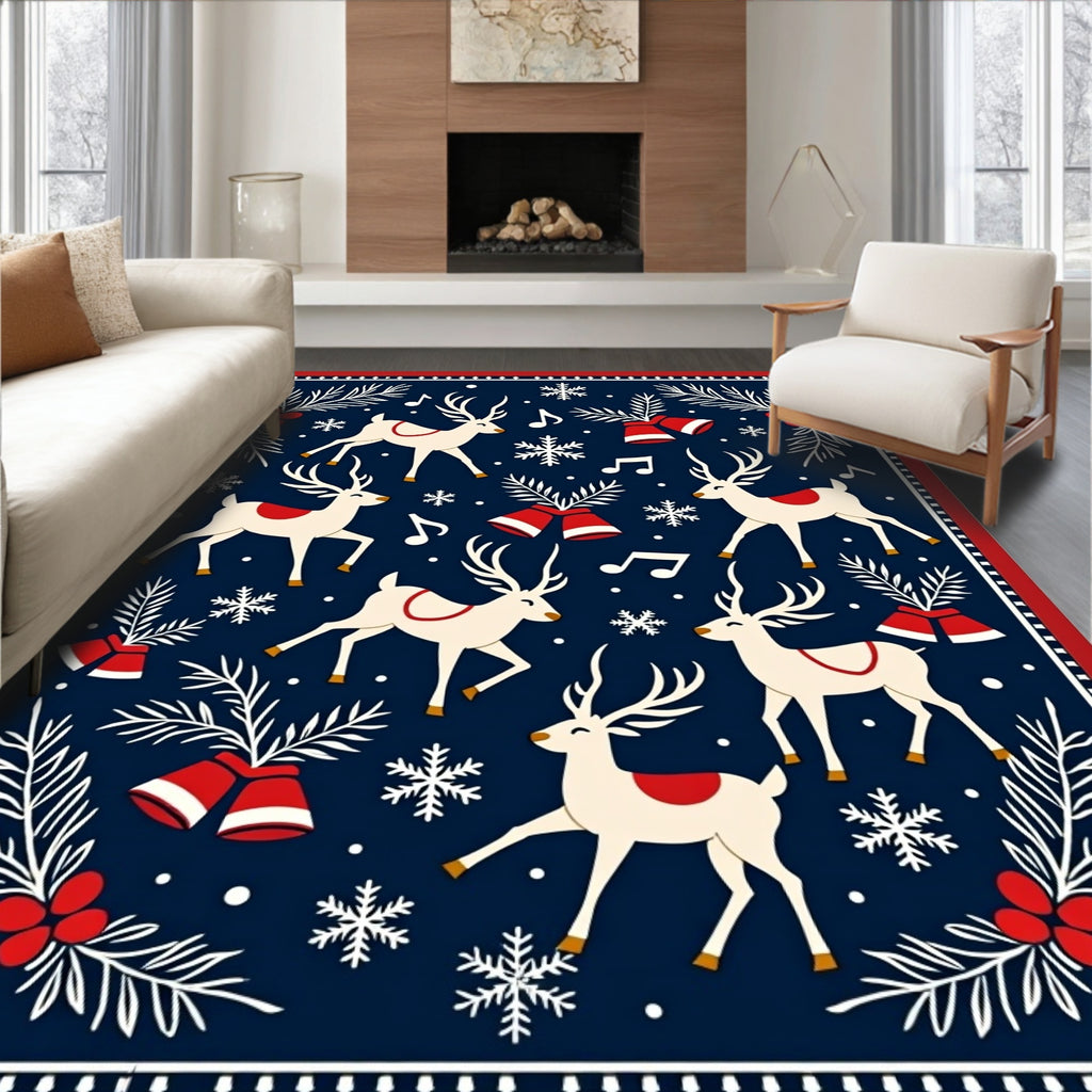 Festive Reindeer Snowflakes Bells Garland Rug