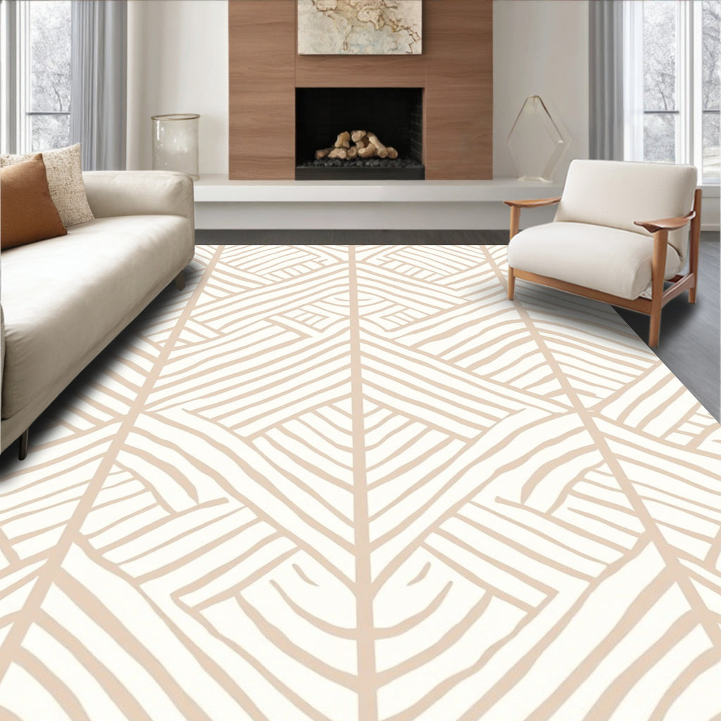 Organic Cream Geometric Abstract Rug