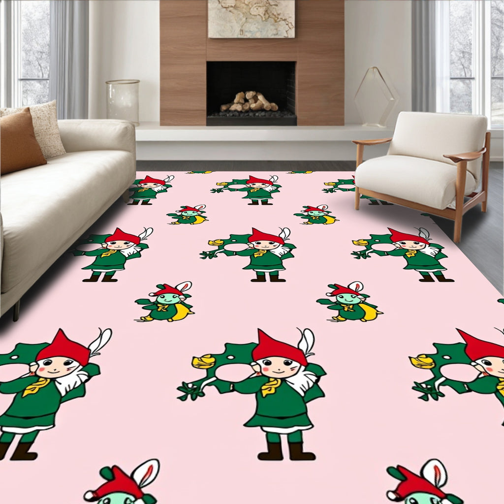 Whimsical Green Gnome With Red Hat Rug