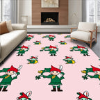 Whimsical Green Gnome With Red Hat Rug