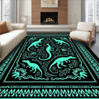 Aqua Dinosaurs Botanical Border Rug