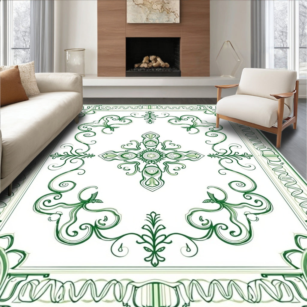 Emerald Green Floral Medallion Rug