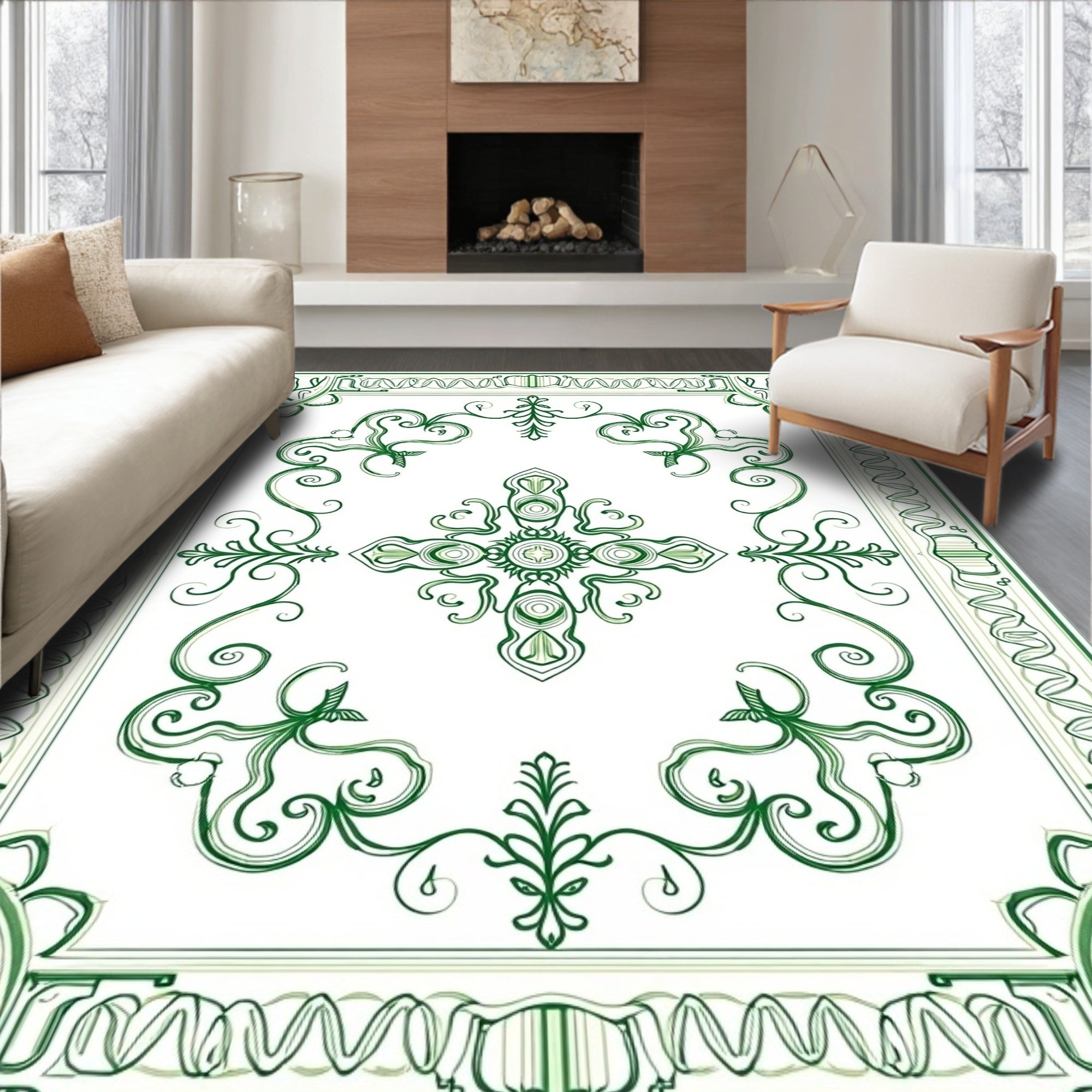 Emerald Green Floral Medallion Rug