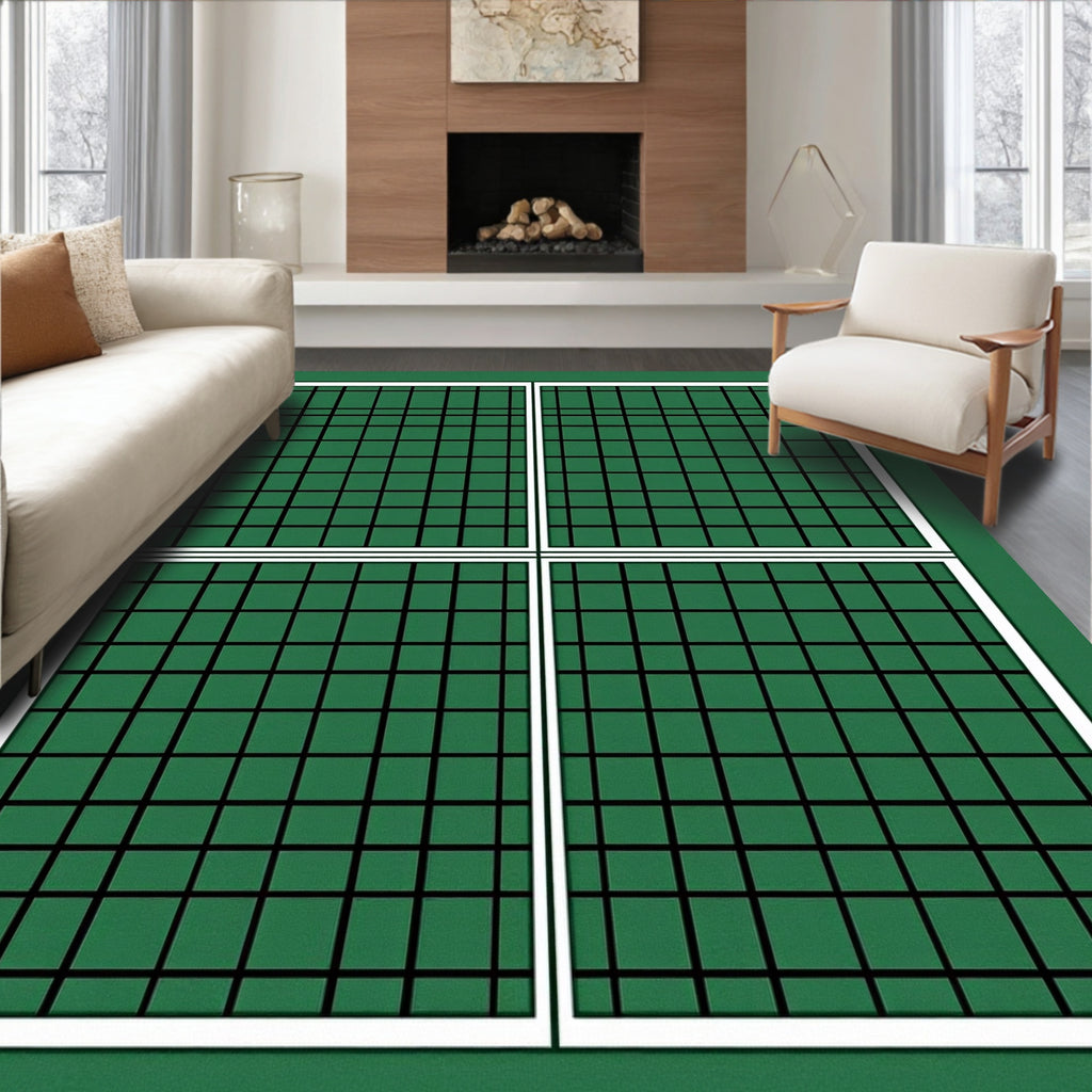 Green and White Quad Grid Rug