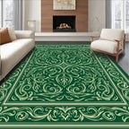 Vibrant Emerald Vintage Floral Scroll Rug