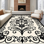 Black Ivory Floral Scrollwork Medallion Rug